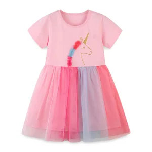 Latest Style Pink Casual Toddler Unicorn Dress Colorful Summer Short Sleeve Dresses for Girls