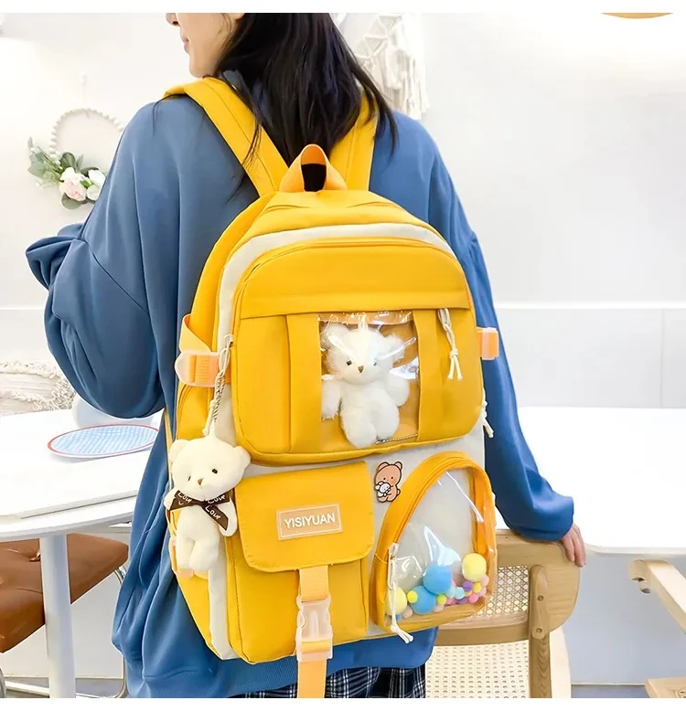Hotselling Custom High Quality Girl Backpack Cute College 5-piece Set Girl Backpack School Bag Student Backpack Set