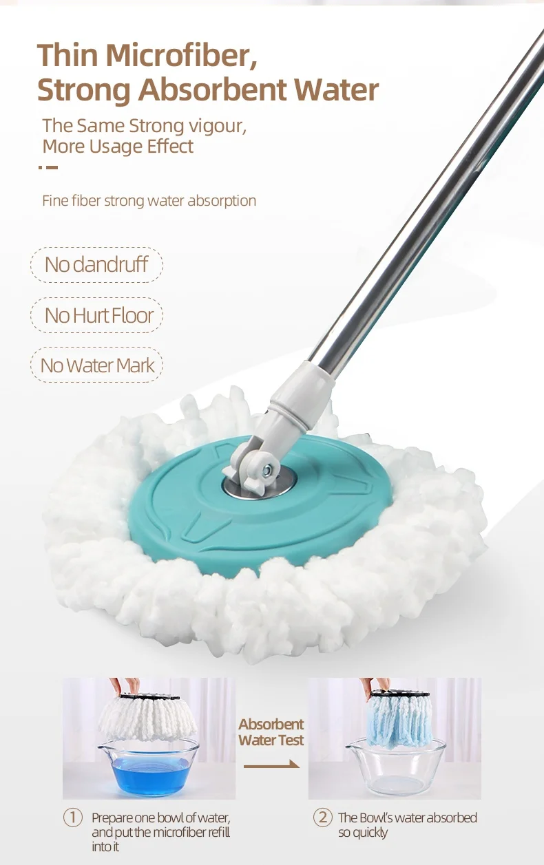 MSJ New Design Green Hand Free Mop High Quality Bucket Round Wet Dry Mop Light Weight Wife's Helper Spin Rotating Mop