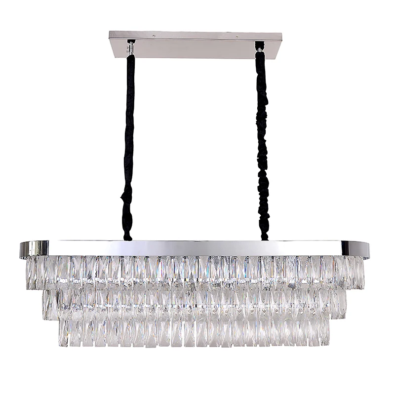 MEEROSEE 2021 Rectangle Pendant Light Oval Crystal Hanging Light Crystal Chandelier for Dinning Table Kitchen Island MD92140