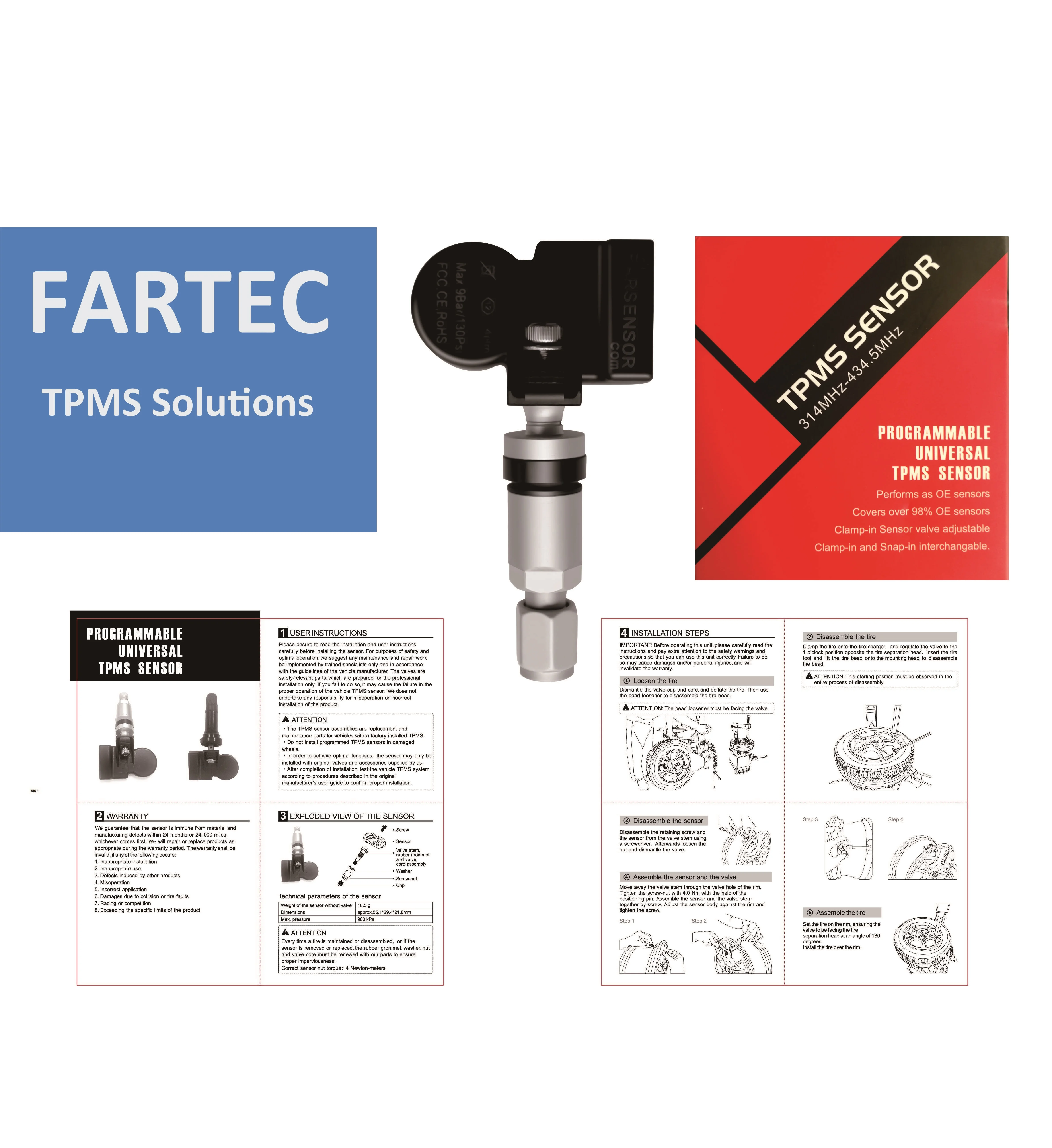 Автоматический tpms датчик farsensor программируемый универсальный 315 МГц и 433 2 в 1 то же использование с датчиком autel mx