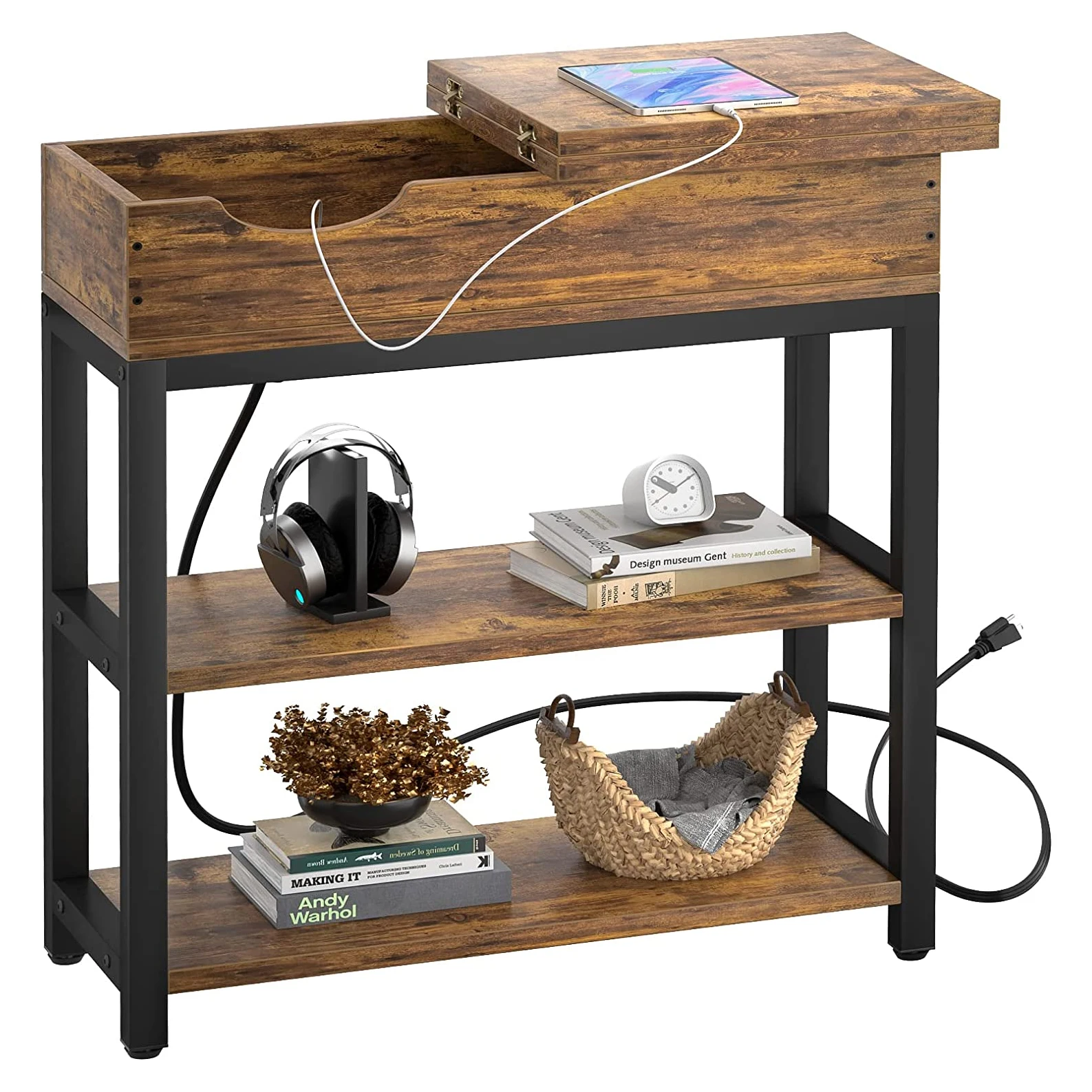 Side Table With Usb Ports And Outlets Narrow End Table With Charging