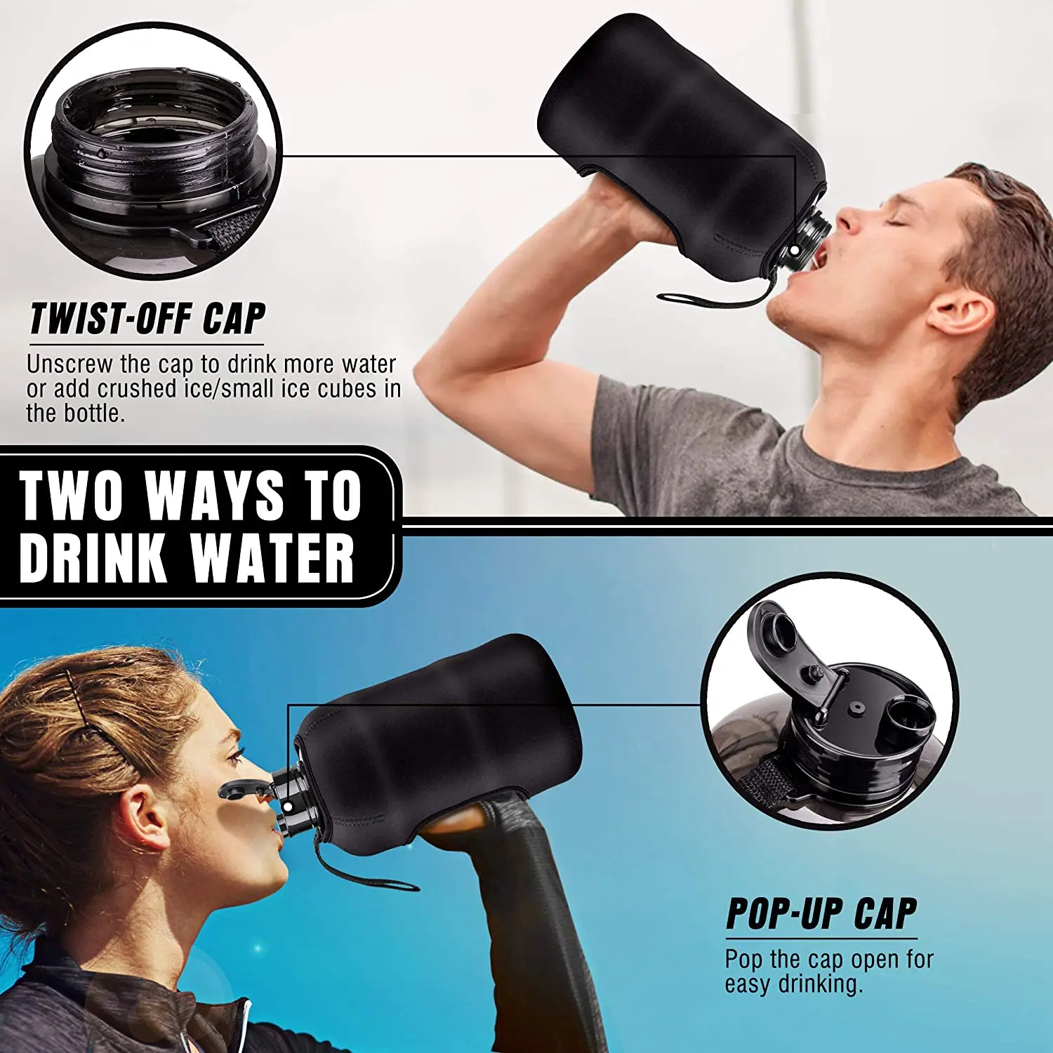 Gym Water Bottle With Case Bodybuilding Water Bottle Strong Durable