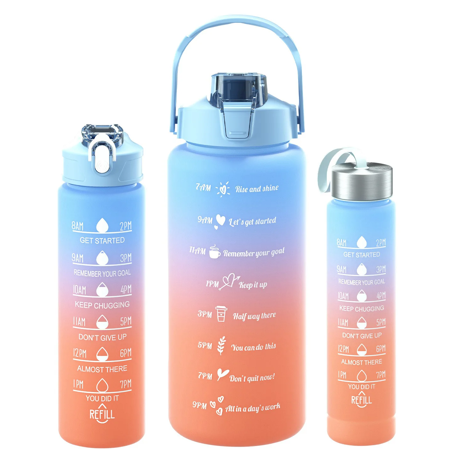 3 In 1 2000ml 900ml 300ml Portable Sports Gradient Color Drinking Water ...