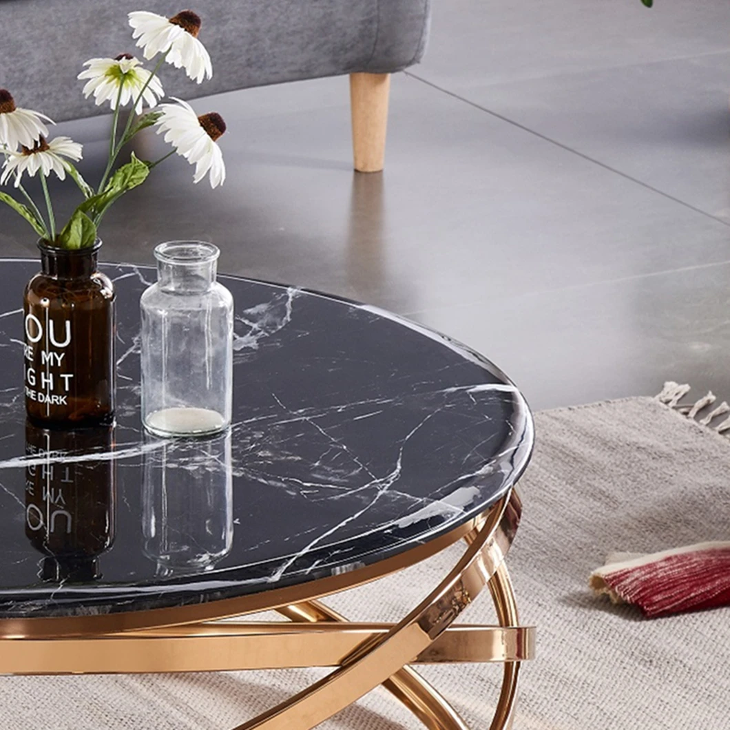 Modern Simple Style Black Artificial Marble Table Top Quality Stainless