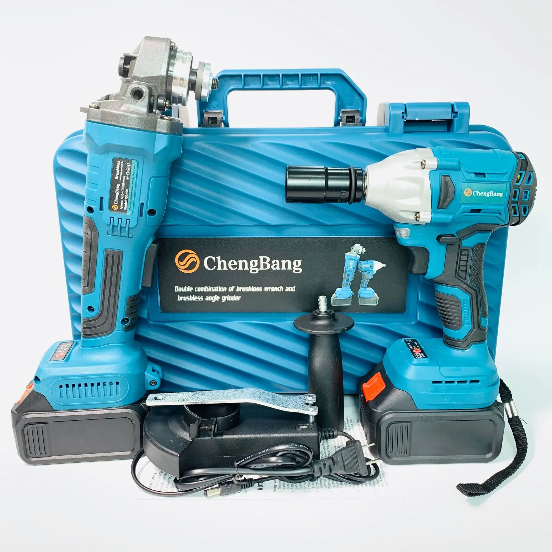 Set of 2pcs 20V Power Tools Kit Rechargeable Lithium Brushless Electric Angle Grinder C01 Cordless Wrench Combination Tool Set