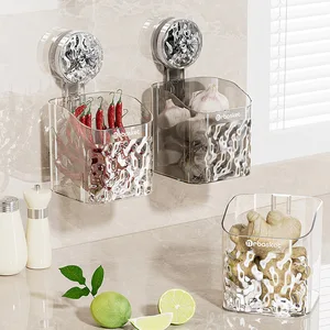 Glacier Pattern Suction Cup Hanging Basket Wall-Mounted Kitchen Storage for Onion Ginger & Garlic