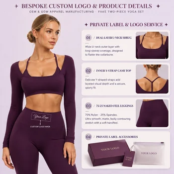 Womens Breathable Long Sleeve Crop T Shirt Mock Two Piece Skinny Fit Y Strap Backless Yoga Pilates Running