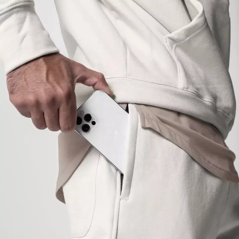 JL1226B OEM Fitted Fleece Plain Tracksuit Mens Sweatsuits Stacked Joggers Set Men’s Sweatpants and Hoodie Set Men