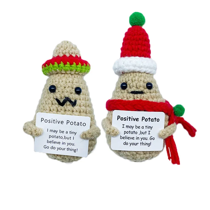 Undertake Customization Handmade Emotional Support Spoof Crochet Dolls Pickled Cucumber Potato with Positive Card Crochet Clasp