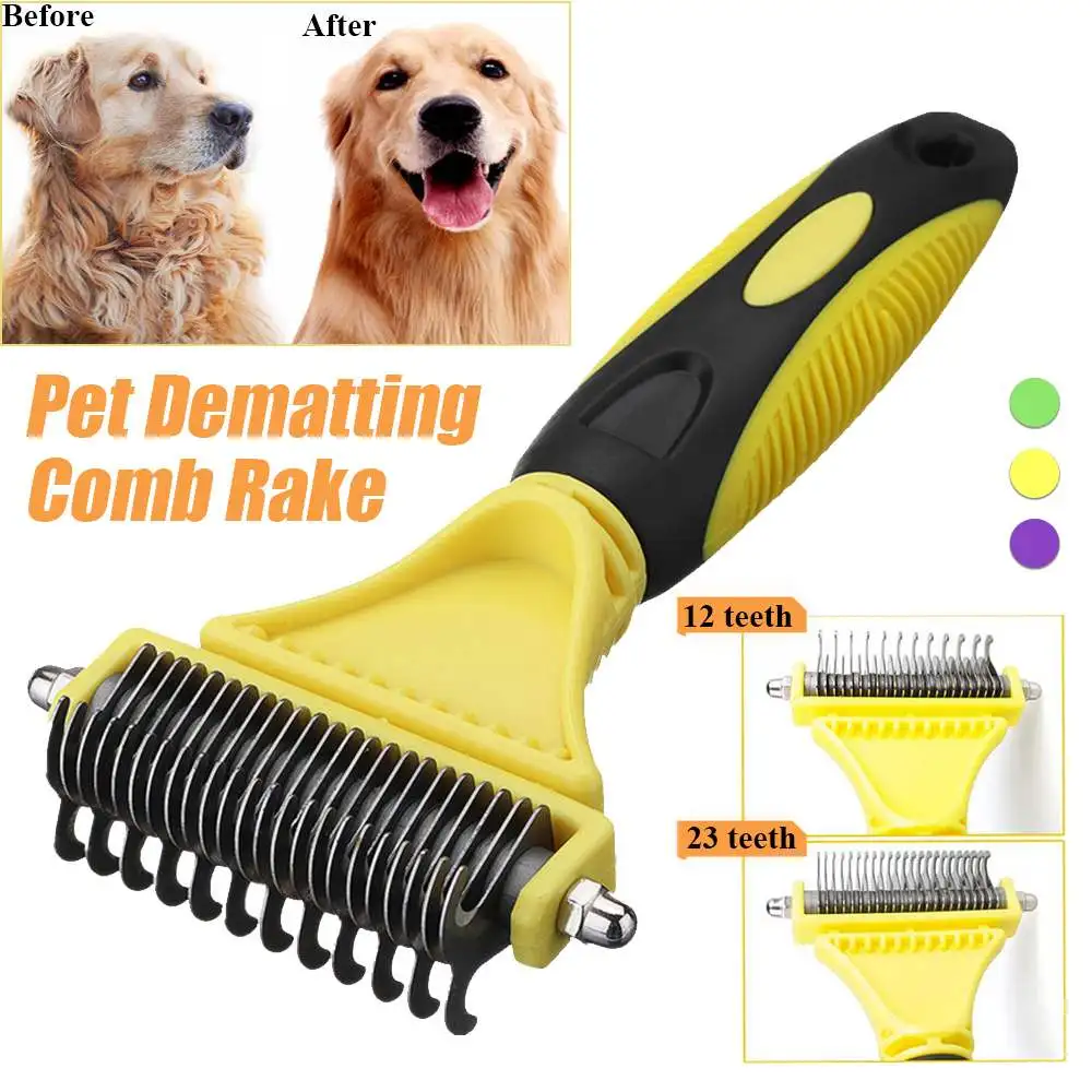 Professional Dog Brush Dematting Gently Efficient Safe Pet Comb Rake Removes Undercoat Knots Wooden 