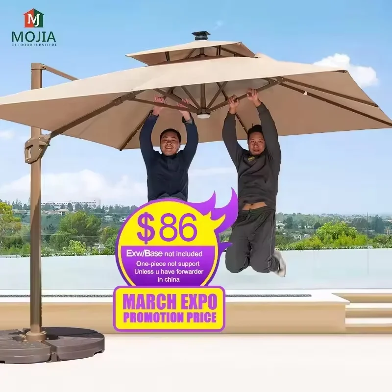 commercial patio sun umbrella large tree Alpha Joy 15ft Extra Outdoor Double-Sided with So Sophia & William Meet the 6.6 x 9.8 Rectangular Patio Umbrella with 22 Solar Powered LED Lights by Sun 15 ft Patio Parasol Outdoor