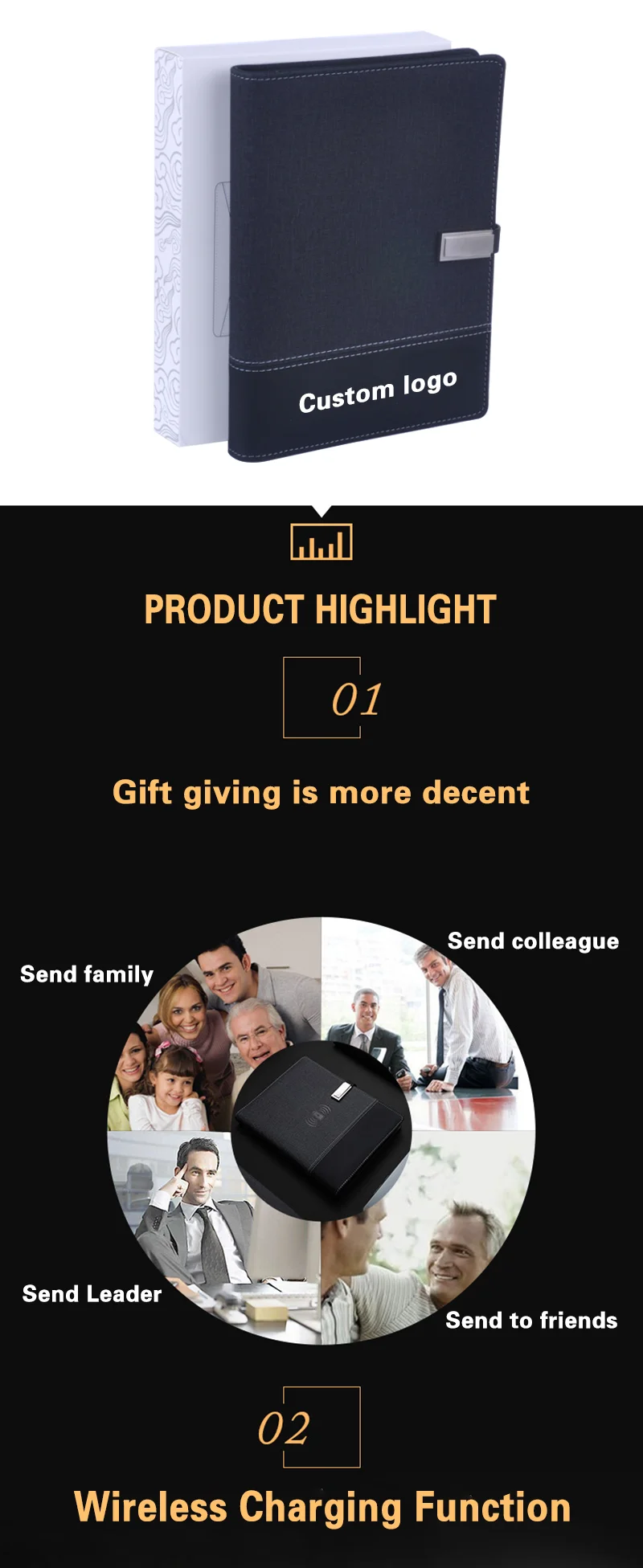 A5 Custom Leather Smart Wireless Charger Planner Diary Notebook With