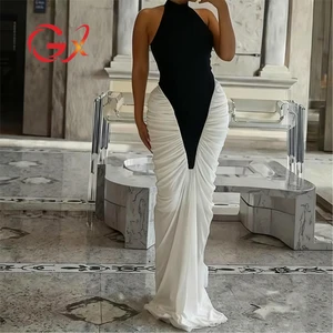 GX3541 Luxury Quality Women Clothing Boutique Sleeveless Bandage Color Patchwork Long Dress Sexy Party Evening Maxi Dresses