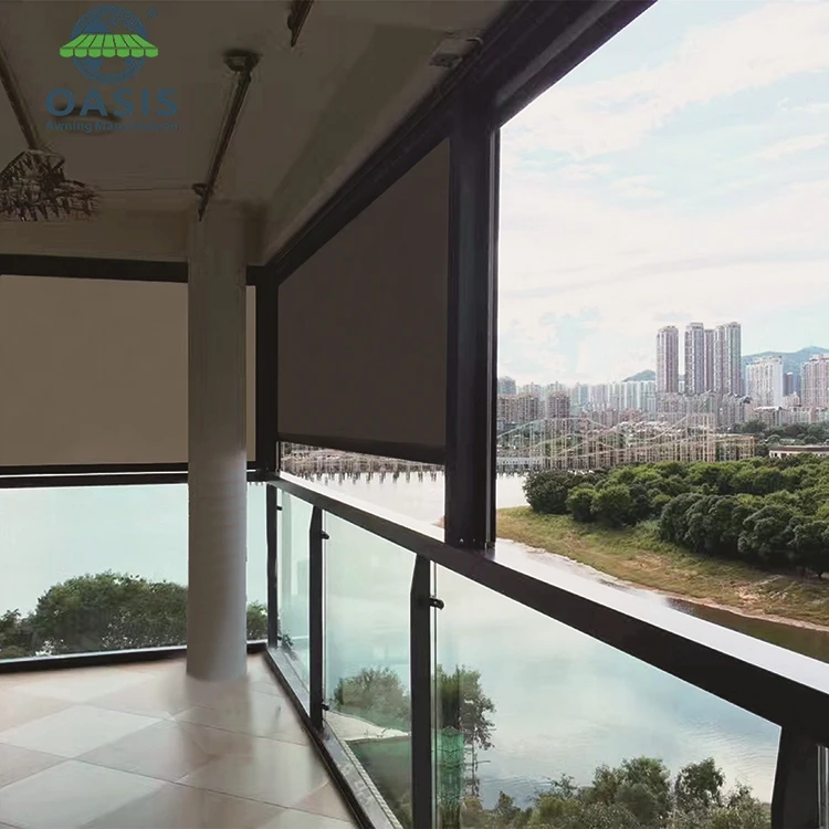 Roller Motorized Smart Zip Side Track Screen Window Shade Blinds for Pergola Roof