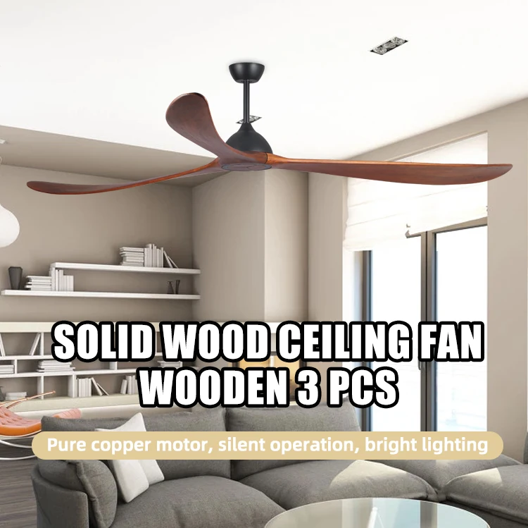 Simple European Style Ceiling Fan Wood Blade Remote 220V Stock Living Room Ceiling Fan In Wooden