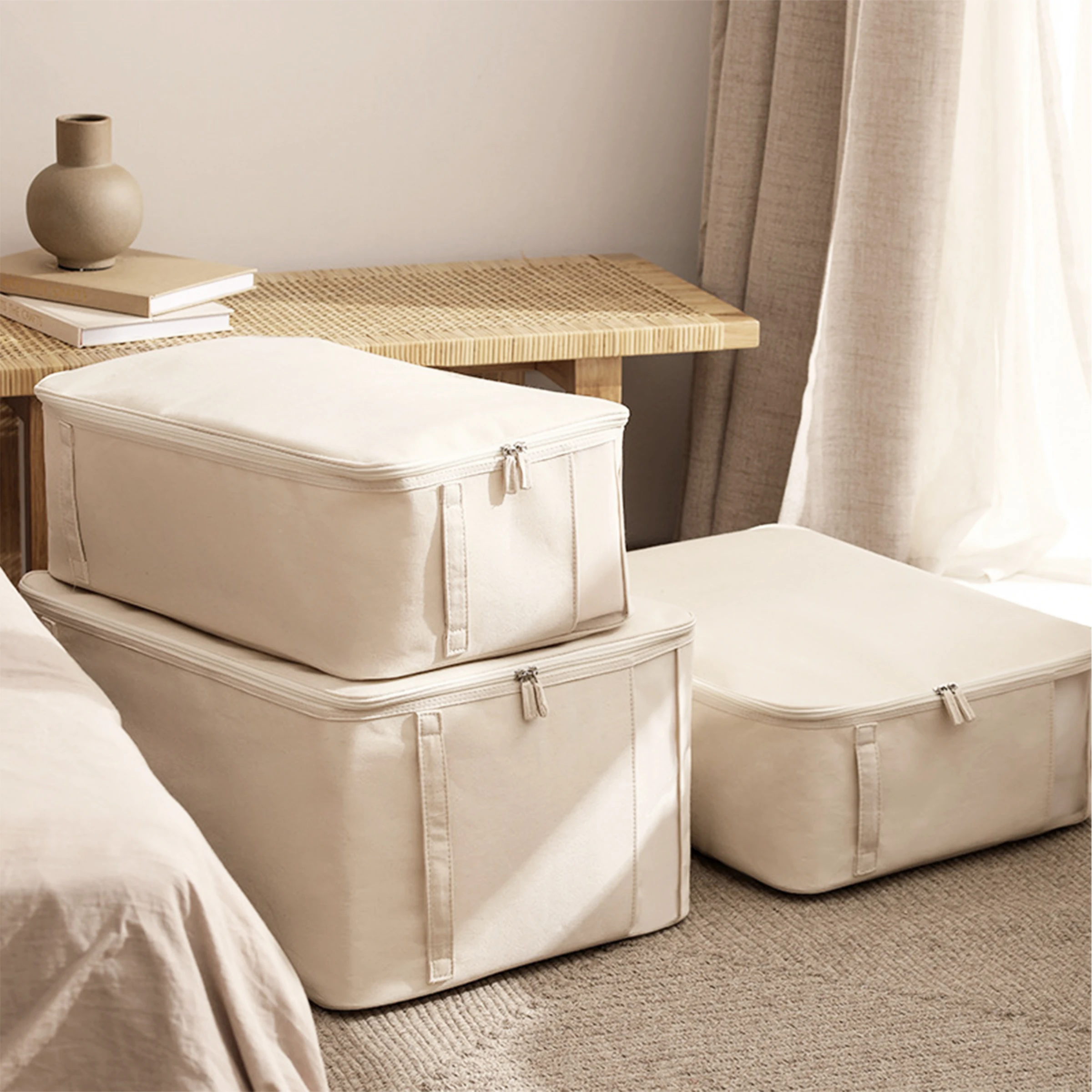High Quality Foldable Cotton Linen Fabric Clothes Quilt Comforter Underwear Organizer Multi-Size Wardrobe Cloth Storage Bags