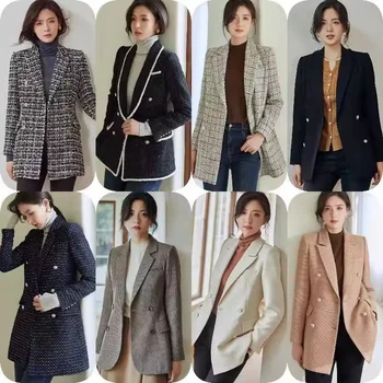 Autumn and winter long-sleeved single-breasted suit small fragrance wind jacket women's lapel wool coat