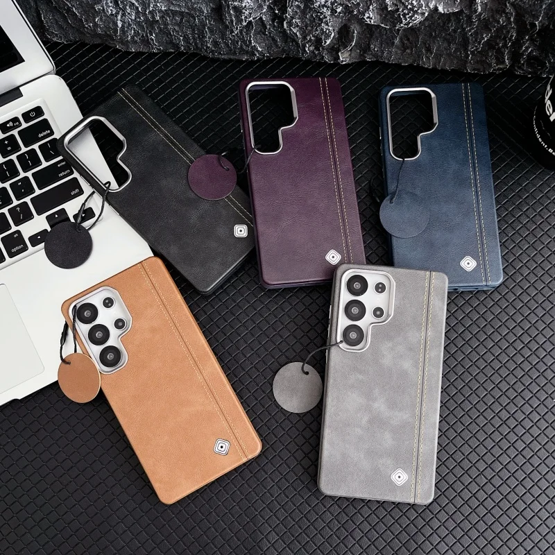 Business PU Leather Magnetic Phone Case for Samsung S24 S25 Ultra Built in Super Wireless Charging Shockproof Protective Cover