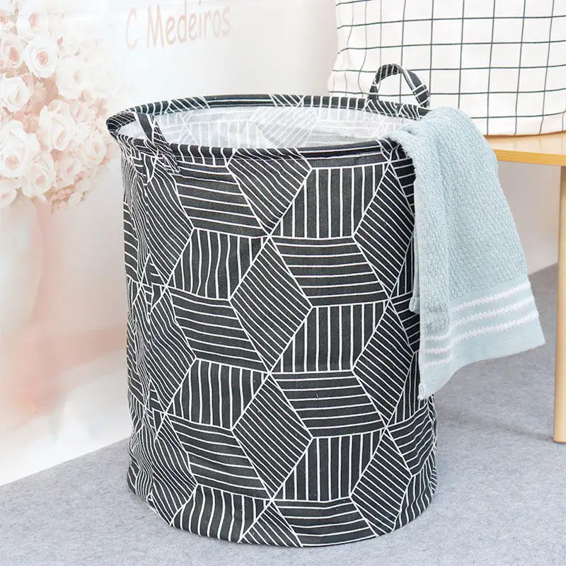 Factory Hot Selling Fashion Grey White Beige Canvas Cotton Fabric Laundry Storage Basket details