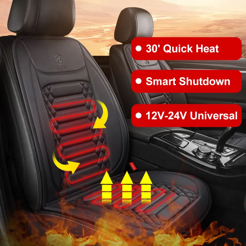 2PCS 12V Universal Fast Thicken Heated Car Seat Cushion Cover