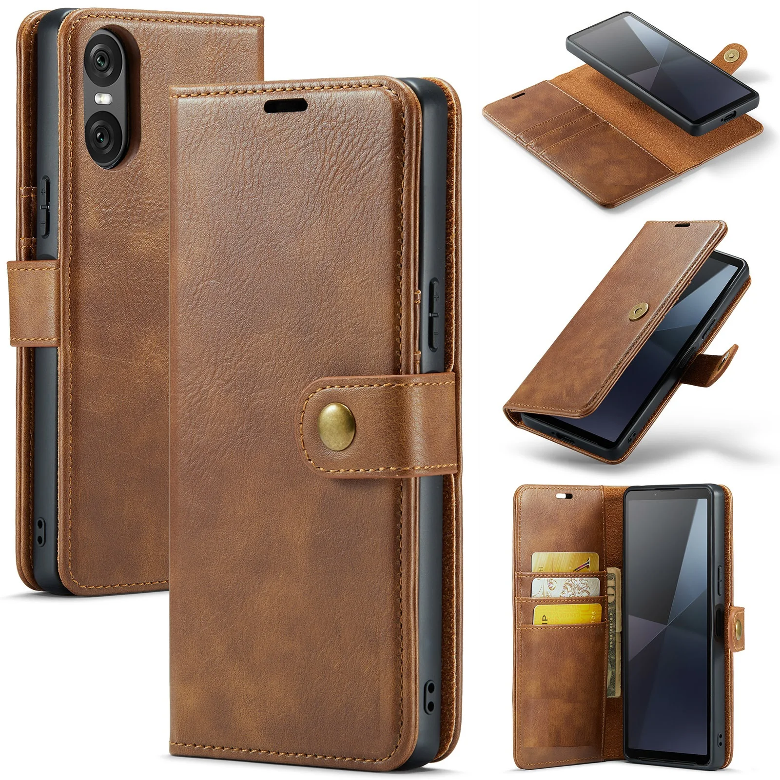 Custom Luxury Matte Soft Leather Phone Case For Sony Xperia 10 Vi Wallet Desktop Stand Mc1162 Laudtec