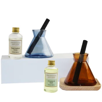 Conical Triangle Reed Diffuser Glass Bottle Natural Essential Oil With Carbon Rods