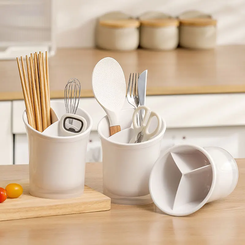 Porte-ustensiles Cuisine Céramique – 13,4x9,8 Cm, 750 Ml – Surface émaillée Brillante, Base Antidérapante – Blanc