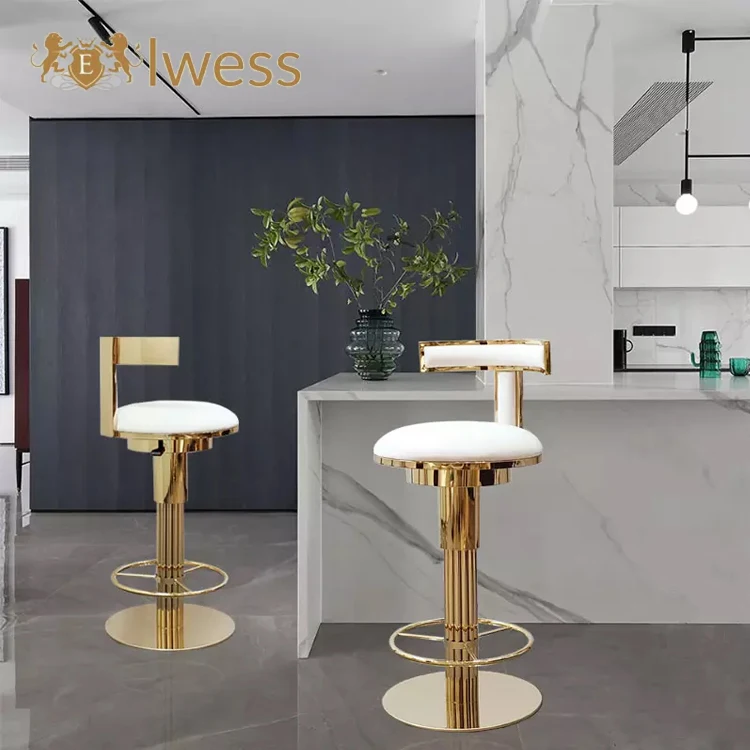 Современный барный стул для виллы из нержавеющей стали с розовым бархатным дизайном золотой белый