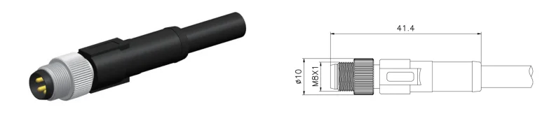CuZn TPU Molded Cable M8 Waterproof Connector 3P IP67 A Coding For Sensor