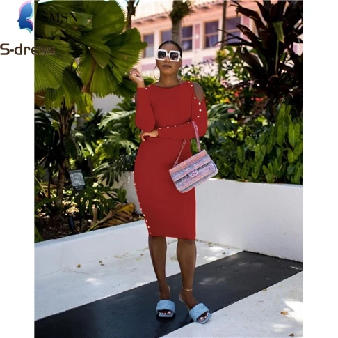 Vestidos Informales De Mujer,Vestido Liso Con Cuentas Y Perlas De Color  Liso,Hombros Descubiertos,Ceñido Al Cuerpo,Longitud Hasta La Rodilla,Otoño  - Buy Mujer Casual Vestido De Rodilla Longitud Vestido Vestidos Baratos De  Mujeres Casual