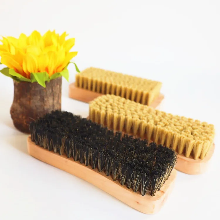 2x Natural Pig Hair Buffing Brush Wooden Polish Applicator for Shoes Boots 