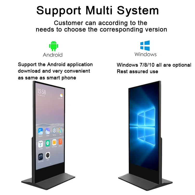 Portable 85-Inch Android Kiosk with Touch Screen Digital Advertisement Poster on Floor Stand Mobile LCD Display Device