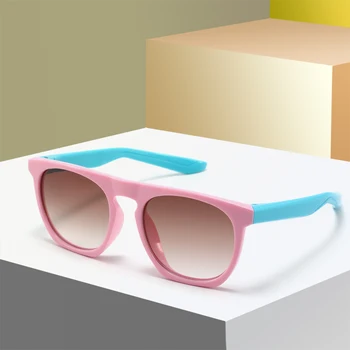 New 2024 Kids Sunglasses Boys and Girls Plastic Frame UV400 Lenses Blue and Purple Sunglasses for Children