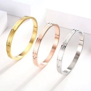 Hiphop Classic Luxury Fashion Bangles Women Men Custom Wholesale Electrocardiogram Pattern Gold Plated Stainless Steel Jewelry