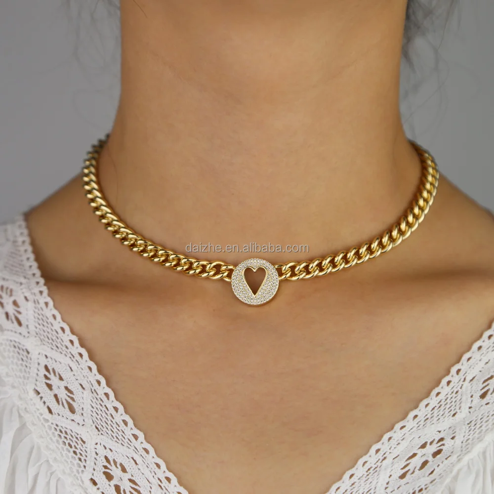 Wide Curb Cuban Link Chain Choker Women 