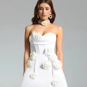 3d Flower Strapless Prom Dress Women Summer New High-quality Slim Celebrity Birthday Evening Cocktail Party Dresses Vestidos