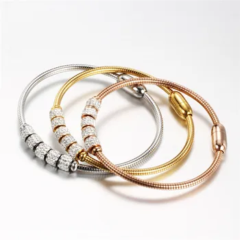 2019 New Fashion 18K Gold Plated Stainless Steel Jewelry White CZ Stone Bracelets bangles for Women Bijoux