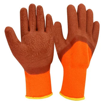 GR4002B Thermal Velvet Fleece liner Non-slip Natural latex foam wrinkled coating Winter Warm Safety Hand Gloves