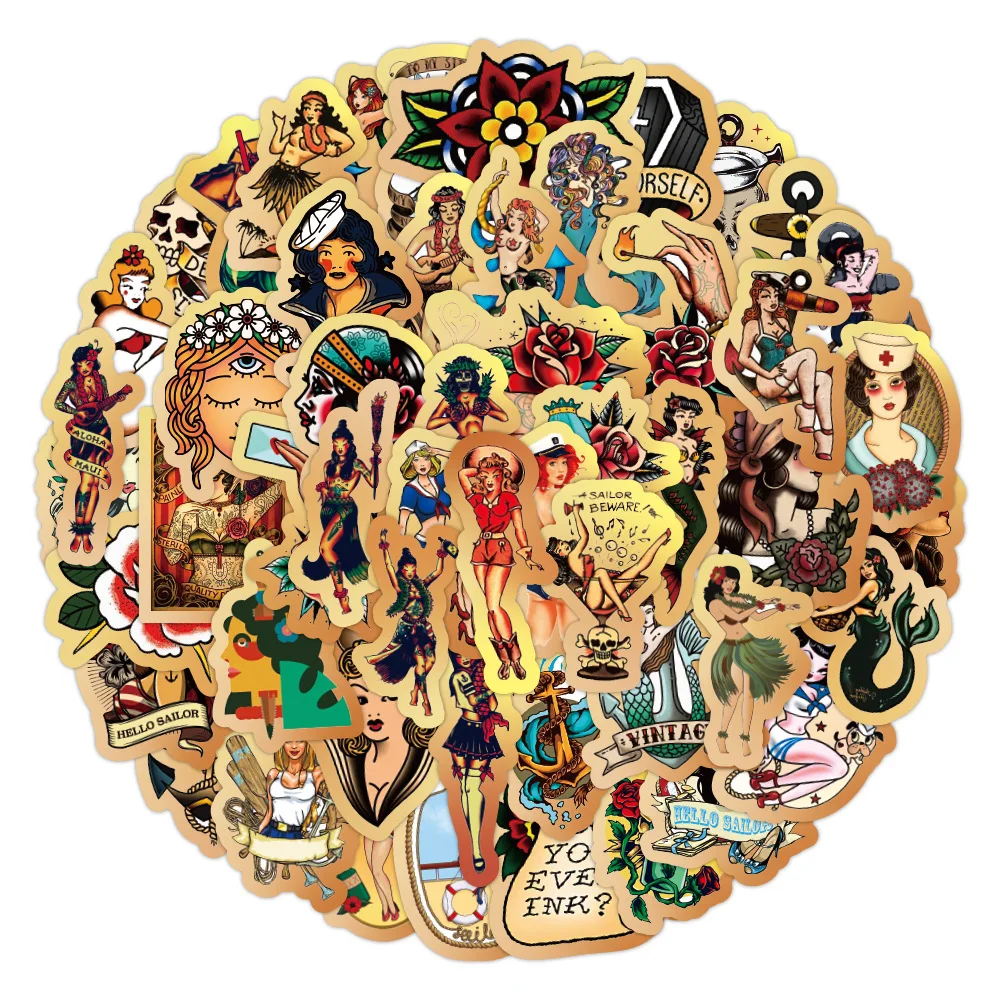 LYunMu Set di 100 adesivi retrò vintage per ragazze, motivo anime pinup, decorazione per auto, laptop, skateboard, bicicletta, ciclomotore, moto, computer, adatto per adulti e bambini