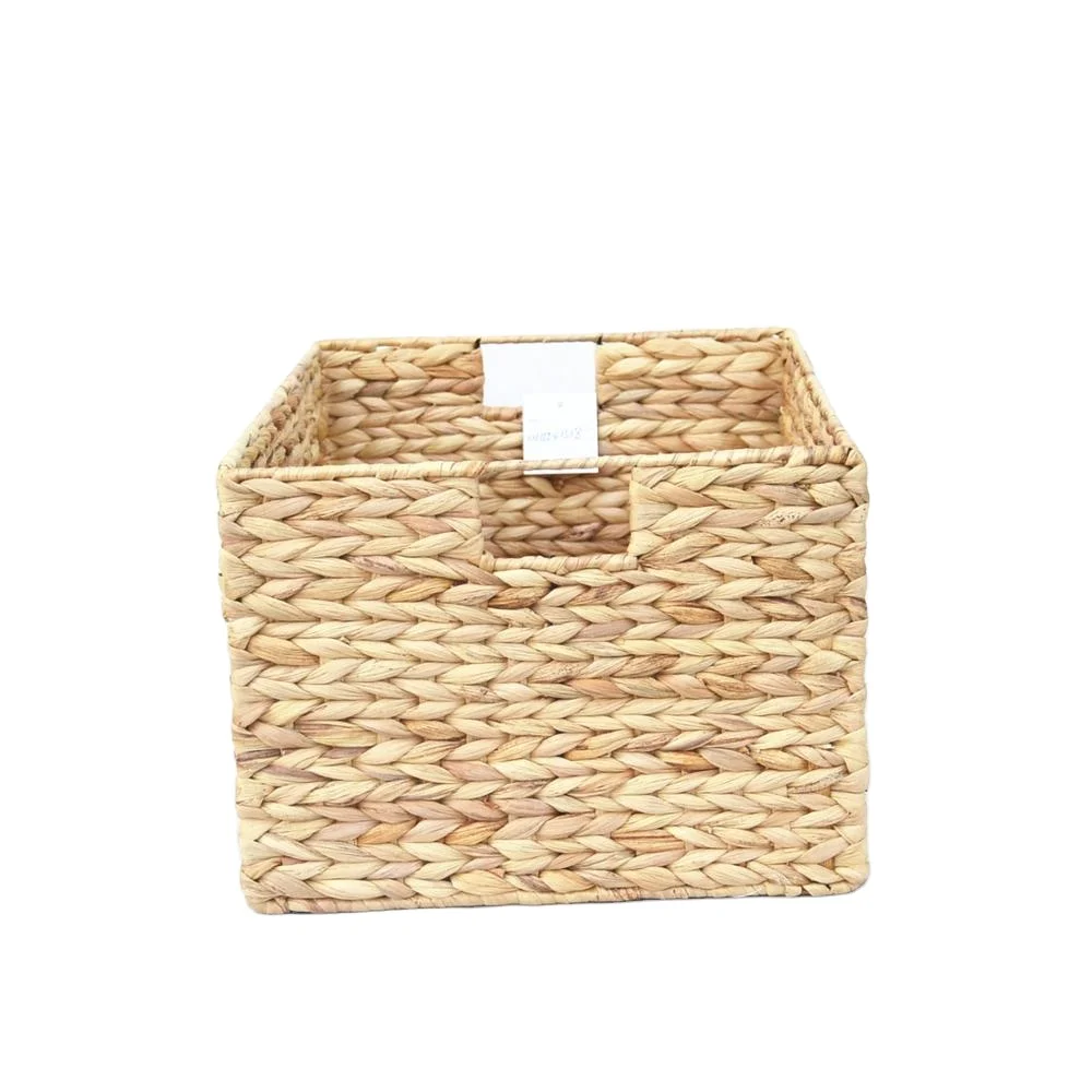 XH Rectangular Hand Woven Foldable Folding Nature Water Hyacinth Storage Basket with Handles