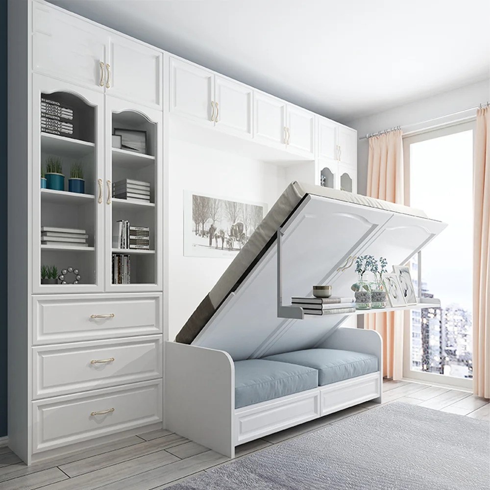 Transitional Engineered Lift up Storage Bed Upholstered Heavy Duty Horizontal Mounting Bed Living Room Hotel Furniture