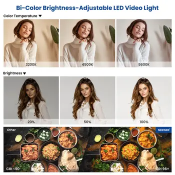 3200-5600K CRI 96+ Dimmable Light With U Bracket and Barndoor NEEWER 2 Pack Bi Color 660 LED Video Light and Stand Kit detail image