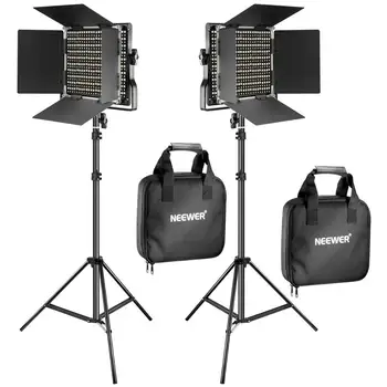 Neewer 2 Pieces Bi-Color 660 LED Video Light and Stand Kit Includes: (2) 3200-5600K CRI 96 for Studio Photography, Video