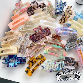Factory Wholesale Ins Korean Style Large Claw Hair Clips 10.5cm Acetate Hair Claw Simple Marble Rectangle Design for Women