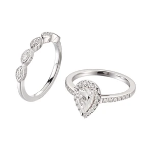 Pear Cut Wedding Ring Set 925 Sterling Silver Bridal Band Pair with Halo Accent Stones Sparkling Fine Jewelry for Women