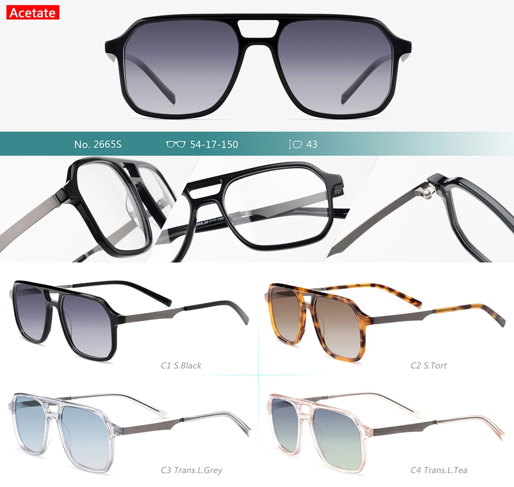 Vintage Acetate Sunglasses Polarized Square Customize Logo Shades Double Bridge Sun Glasses for Men Women Lunettes De Soleil