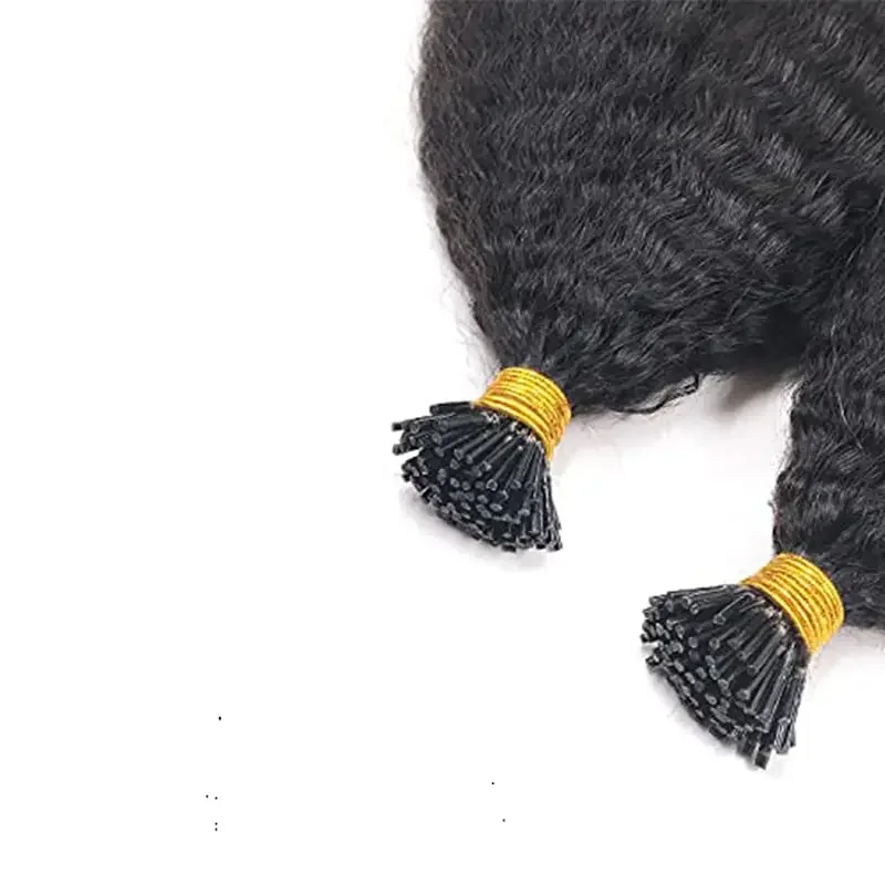 Kinky Straight I Tip Human Hair Extensions Brazilian Remy Texture_voghion.com