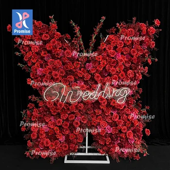 Promise Hot Sale Red Butterfly Flower Wall Artificial Flower Wall Wedding Decoration Backdrop