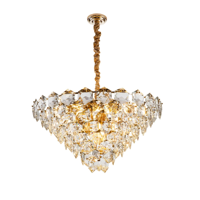 Meerosee Classic Crystal Pendant Light Big Size Crystal Hanging Light with Gold Iron Material for Living Room MD86745